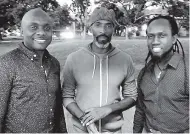  ??  ?? From left: Dance company leaders Conroy Wilson, John Hunte (from Barbados), and Michael Holgate at the PhilipSher­lock Centre for the Creative Arts.