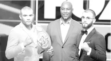  ??  ?? In this file photo taken on November 13, 2018, (L-R) Jose Uzcategui, Lennox Lewis and Caleb Plant attend FOX Sports and Premier Boxing Champions Press Conference Experience in Los Angeles. - AFP photo