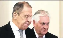  ?? PICTURE: EPA ?? Russian Foreign Minister Sergei Lavrov, left, and US Secretary of State Rex Tillerson arrive for bilateral talks at the Russian foreign ministry guest house in Moscow yesterday.