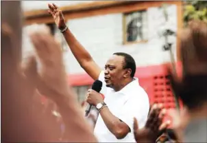  ?? AFP ?? Kenya’s President Uhuru Kenyatta addresses a crowd on Friday in a Nairobi suburb, following an announceme­nt by the country’s Supreme Court that Kenya’s August 8 election had been cancelled.