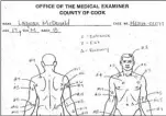  ??  ?? A document from the Cook County medical examiner’s office showing the locations of Laquan McDonald’s wounds.