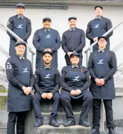  ?? ?? Hellers Sharp Blacks: Mangawhai’s Dan Klink, bottom row far right, and, above him, Kaitāia’s Luka Young.