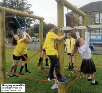  ??  ?? Hanging around The youngsters make the most of the trim trail