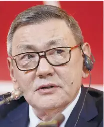  ?? AP FOTO ?? HE’LL BE BACK. Aiba president Gafur Rakhimov is stepping aside to help boxing gain a spot in the Tokyo Olympics.