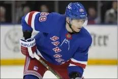  ?? JOHN MINCHILLO — THE ASSOCIATED PRESS ?? Rangers right wing Patrick Kane waits for a face-off during the first period of Thursday’s game against the Senators in New York.