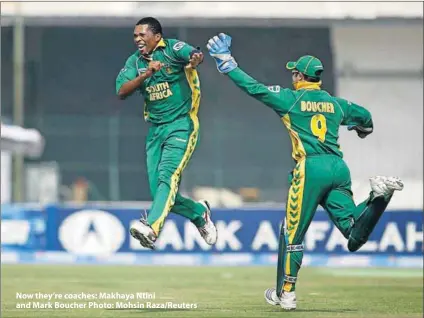  ??  ?? Now they’re coaches: Makhaya Ntini and Mark Boucher Photo: Mohsin Raza/Reuters