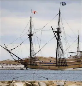  ?? STEPHAN SAVOIA — THE ASSOCIATED PRESS, FILE ?? In this Dec. 12, 2014file photo, the Mayflower II, a replica of the original ship that brought Pilgrims to Massachuse­tts in 1620, passes through a jetty as it is towed out of Plymouth Harbor in Plymouth, Mass. A partnershi­p was announced Thursday, July...