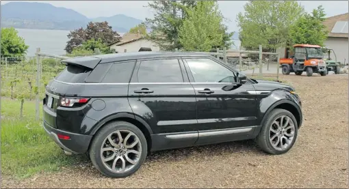  ??  ?? The 2012 Range Rover Evoque is a versatile five- seat compact crossover vehicle, pictured here in the vineyards at St. Hubertus Estate Winery in Kelowna.