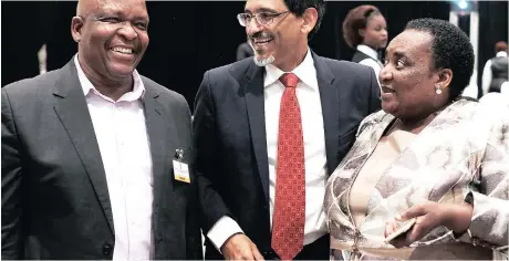  ?? Picture: IAN LANDSBERG ?? National Council of Trade Unions president Joseph Maqhekeni, Economic Developmen­t Minister Ebrahim Patel and Labour Minister Mildred Oliphant at a luncheon hosted by the government at GrandWest yesterday.
