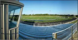  ?? NWA Democrat-Gazette/BEN GOFF • @NWABENGOFF ?? A view of the visitors side press box and bleachers Thursday at the Bentonvill­e West stadium.