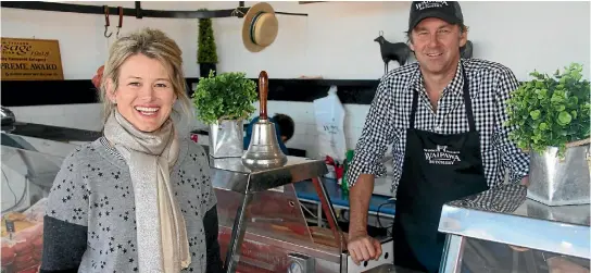  ?? KATE TAYLOR/STUFF ?? Annabel Tapley-Smith and Duncan Smith at the recently-purchased Waipawa Butchery, which supplies meat from their farm, Patangata Station, 10 minutes down the road.