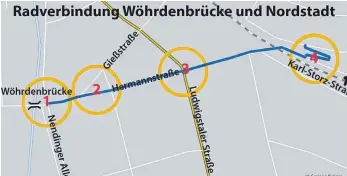  ?? GRAFIK: CORINNA KRÜGER ?? Für den neuen Radweg sind vier Maßnahmen geplant. Erklärunge­n siehe Kasten.