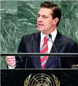 ??  ?? ADIÓS. Enrique Peña Nieto, en su último discurso en la ONU como presidente.