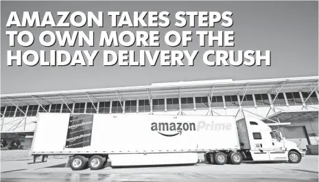  ?? PHOTOS BY PETER WYNN THOMPSON, AP ?? The trailers moving the freight are owned by Amazon, but the trucks are driven by the company’s current trucking partners.