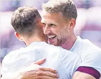  ?? ?? KING FOR A DAY Stephen, right, celebrates opener in Gorgie