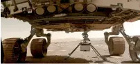  ?? AFP ?? Ingenuity Mars Helicopter with all four of its legs deployed before dropping from the belly of the Perseveran­ce rover. —