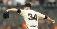  ?? Ben Margot / Associated Press ?? Giants pitcher Chris Stratton produced his second consecutiv­e shutout outing, limiting Milwaukee to four hits in six innings.