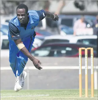  ??  ?? BIG GAME: Mark Mbofana was a shining light in an otherwise disappoint­ing day for Rupanyup-minyip in Horsham Cricket Associatio­n semi-finals. Mbofana captured four wickets and made a half-century despite his team crashing against Homers.Picture: PAUL CARRACHER