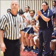  ?? Peter Hvizdak / Hearst Connecticu­t Media ?? Hillhouse girls coach Catrina Hawley- Stewart during a game against Wilbur Cross in January.