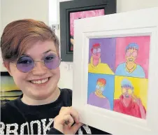 ??  ?? Self portrait Seventeen- year- old Belmont Academy student Niamh Stewart with her Andy Warhol inspired self portrait
010318Hans­elArt_ 4