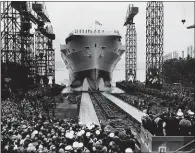  ??  ?? HMS Ark Royal launches in 1950 in Merseyside