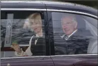  ?? (AP/PA/James Manning) ?? King Charles III and Queen Camilla leave Clarence House in London.
