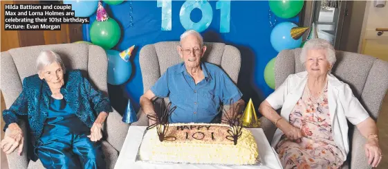  ?? ?? Hilda Battison and couple
Max and Lorna Holmes are celebratin­g their 101st birthdays. Picture: Evan Morgan
