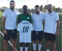  ??  ?? ONE IN THE BAG . . . Young Zimbabwean player Munya Muchemwa is all smiles as he is being unveiled at MV8 Football Academy in Seville, Spain, this week