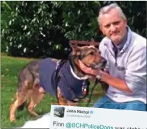  ??  ?? SUPPORT: Gulf War veteran John Nichol tweets his backing for Finn’s Law, right