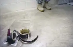  ?? — AFP ?? GUANTANAMO PROVINCE: This image shows the floor shackles within the solitary recreation room in Cell Block C in the ‘Camp Five’ detention facility of the US Naval Station in Guantanamo Bay, Cuba.