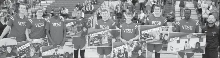  ?? VCSU photos ?? VCSU men’s basketball recognizes its eight seniors prior to the game.