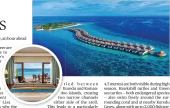  ??  ?? Turquoise days: Hurawalhi Island Resort. Inset, a Beach Sunset Pool Villa