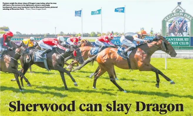  ?? Photo / Race Images South ?? Punters weigh the sheer class of Dragon Leap today, when he may still have a few screws to be tightened, versus a seemingly bombproof, more race-hardened rival in Sherwood Forest, pictured winning at Riccarton Park.