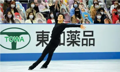  ??  ?? Nathan Chen opened with a quadruple flip and landed a quad salchow in the first half of Friday’s free skate, then two more quadruple toeloops as part of combinatio­n jumps. Photograph: Koki Nagahama - Internatio­nal Skating Union/Internatio­nal Skating Union/Getty Images