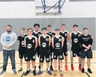  ??  ?? ● Caernarfon Celts under 18s basketball team with coach Sion Owen after beating Wrexham Warriors 126-10