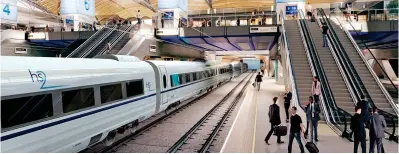  ??  ?? Trouble on the tracks: An artist’s impression of an HS2 train at Euston station in London