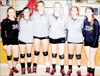  ?? PHOTO BY RICK PECK ?? McDonald County High School honored the senior members of the 2016 Lady Mustang volleyball team prior to their 25-16, 25-16 win over Seneca on Oct. 4 at MCHS.
