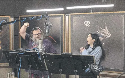  ?? CHARLES W. MURPHY ?? Jack Black and Awkwafina in the recording booth for Kung Fu Panda 4