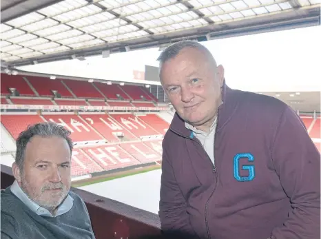  ?? ?? The Sunderland Story play director Howard Gray and writer Nicky Alt, right, at the Stadium of Light during auditions.