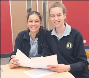  ??  ?? PILOT PROGRAM: Horsham College year10 students Isabelle Oman, left, and Katianna Grosser are studying year 12 subjects this year. The girls will sit their first external VCE exams in November. Pictures: PAUL CARRACHER