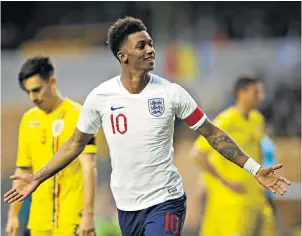  ??  ?? Early promise: Demarai Gray celebrates scoring England’s first goal in the eighth minute