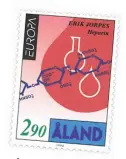  ?? FOTO: ÅLANDS POST FRIMÄRKEN ?? År 1994 hedrades Erik Jorpes med ett eget frimärke på Åland. Märket formgavs av frimärksko­nstnären Kurt Simons.