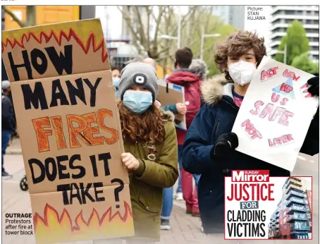  ??  ?? OUTRAGE Protestors after fire at tower block