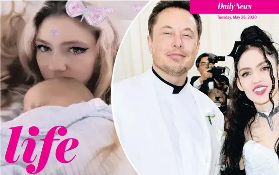 ??  ?? SINGER Grimes and Elon Musk have had to change their baby’s official name to comply with California law.