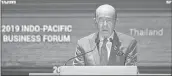  ??  ?? US Secretary of Commerce Wilbur Ross speaks at the Indo-Pacific Business Forum in Bangkok on November 4, 2019.