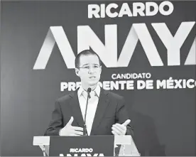  ??  ?? Ricardo Anaya, candidato a la Presidenci­a de la alianza Por México al Frente, aseguró ayer que no se preparará de forma especial para el primer debate entre los aspirantes a ese cargo ■ Foto Jesús Villaseca