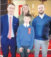  ?? (Pic: P O’Dwyer) ?? Luke Walsh, a pupil of Glenahulla National School, who received his Confirmati­on on Wednesday in the Church of Our Lady Conceived Without Sin, Mitchelsto­wn, pictured with his teachers, principal Padraig Fitzgerald, Julie Willers and Colm O’Brien.