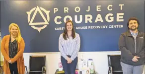  ?? Ann Gamble / Contribute­d photo ?? Staff at Project Courage in Old Saybrook are, from left, K.C. Hespeler, LCSW, Erin Greenleaf-Puzycki, LMSW, and Noah Morgenstei­n, business developmen­t manager.