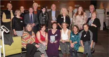  ??  ?? The Gorey Writers Group pictured with John Wyse Jackson (centre, back row) at the launch of ‘Fledglings’ at Gorey Library recently.