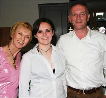  ??  ?? Liz McCloskey, pictured here with her parents Ann and Peter, celebrated her 21st Birthday in the D Hotel